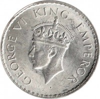 India coin 1 Rupee - George VI (1939 - 1943) obverse obverse of 1 Rupee - George VI (1939 - 1943) coin with KM# 556 from India. Inscription: GEORGE VI KING EMPEROR