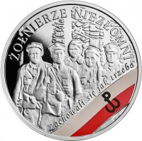 Poland coin 10 Złotych - The Enduring Soldiers Accursed by the Communists: The Enduring Soldiers (2017) obverse obverse of 10 Złotych - The Enduring Soldiers Accursed by the Communists: The Enduring Soldiers (2017) coin with KM# 978 from Poland. Inscription: ŻOŁNIERZE NIEZŁOMNI Zachowali się jak trzeba