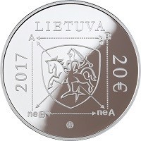 obverse of 20 Euro - 100th Anniversary of Algirdas Julien Greimas (2017) coin with KM# 233 from Lithuania. Inscription: LIETUVA 2017 20 €