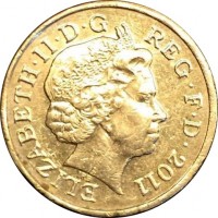 United Kingdom coin 1 Pound - Elizabeth II - Regional Capitals: Edinburgh - 4'th Portrait (2011) obverse obverse of 1 Pound - Elizabeth II - Regional Capitals: Edinburgh - 4'th Portrait (2011) coin with KM# 1197 from United Kingdom. Inscription: ELIZABETH II D · G · REG · F · D · 2011