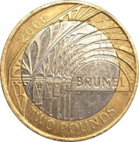 reverse of 2 Pounds - Elizabeth II - 200th Anniversary of the Birth of Isambard K. Brunel - 4'th Portrait (2006) coin with KM# 1061 from United Kingdom. Inscription: 2006 BRUNEL TWO POUNDS
