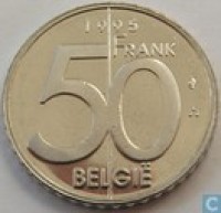 reverse of 50 Francs - Albert II - Dutch text (1994 - 2001) coin with KM# 194 from Belgium. Inscription: 1994 FRANK 50 BELGIE