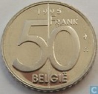 Belgium coin 50 Francs - Albert II - Dutch text (1994 - 2001) reverse reverse of 50 Francs - Albert II - Dutch text (1994 - 2001) coin with KM# 194 from Belgium. Inscription: 1994 FRANK 50 BELGIE