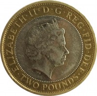 obverse of 2 Pounds - Elizabeth II - 100th Anniversary of the First World War (2014) coin with KM# 1279 from United Kingdom. Inscription: ELIZABETH · II · D · G · REG · FID · DEF TWO POUNDS