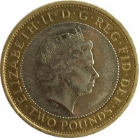 United Kingdom coin 2 Pounds - Elizabeth II - 100th Anniversary of the First World War (2014) obverse obverse of 2 Pounds - Elizabeth II - 100th Anniversary of the First World War (2014) coin with KM# 1279 from United Kingdom. Inscription: ELIZABETH · II · D · G · REG · FID · DEF TWO POUNDS