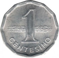 Uruguay coin 1 Centésimo (1977) reverse reverse of 1 Centésimo (1977) coin with KM# 71 from Uruguay. Inscription: 1 CENTESIMO