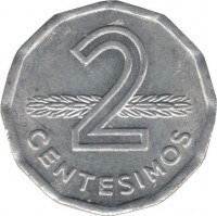 Uruguay coin 2 Centésimos (1977 - 1978) reverse reverse of 2 Centésimos (1977 - 1978) coin with KM# 72 from Uruguay. Inscription: 2 CENTESIMOS