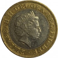 United Kingdom coin 2 Pounds - Elizabeth II - 50th Anniversary of DNA Structure Discovery - 4'th Portrait (2003) obverse obverse of 2 Pounds - Elizabeth II - 50th Anniversary of DNA Structure Discovery - 4'th Portrait (2003) coin with KM# 1037 from United Kingdom. Inscription: ELIZABETH · II · D · G · REG · FID · DEF