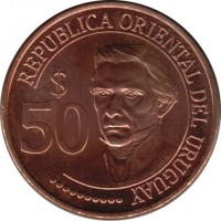 Uruguay coin 50 Pesos Uruguayos - Bicentennial of Uruguayan Independence (2011) obverse obverse of 50 Pesos Uruguayos - Bicentennial of Uruguayan Independence (2011) coin with KM# 139 from Uruguay. Inscription: REPUBLICA ORIENTAL DEL URUGUAY $ 50