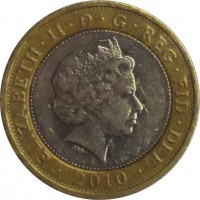 United Kingdom coin 2 Pounds - Elizabeth II - 100th Anniversary of Death of Florence Nightingale - 4'th Portrait (2010) obverse obverse of 2 Pounds - Elizabeth II - 100th Anniversary of Death of Florence Nightingale - 4'th Portrait (2010) coin with KM# 1160 from United Kingdom. Inscription: ELIZABETH · II · D · G · REG · FID · DEF 2010