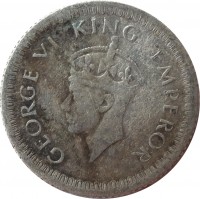 India coin 1/4 Rupee - George VI (1942 - 1943) obverse obverse of 1/4 Rupee - George VI (1942 - 1943) coin with KM# 546 from India. Inscription: GEORGE VI KING EMPEROR