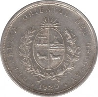 Uruguay coin 20 Centésimos (1920) obverse obverse of 20 Centésimos (1920) coin with KM# 24 from Uruguay. Inscription: REPUBLICA ORIENTAL DEL URUGUAY * 1920 *