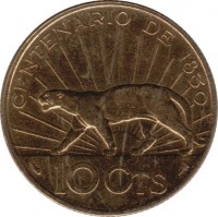 Uruguay coin 10 Centésimos - 100th Anniversary from Constitution Pledge (1930) reverse reverse of 10 Centésimos - 100th Anniversary from Constitution Pledge (1930) coin with KM# 25 from Uruguay. Inscription: CENTENARIO DE 1830 10 CTS