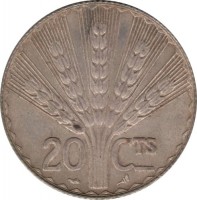 Uruguay coin 20 Centésimos - 100th Anniversary to Constitution of Uruguay (1930) reverse reverse of 20 Centésimos - 100th Anniversary to Constitution of Uruguay (1930) coin with KM# 26 from Uruguay. Inscription: 20 CTS