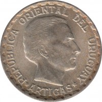 Uruguay coin 50 Centésimos (1943) obverse obverse of 50 Centésimos (1943) coin with KM# 31 from Uruguay. Inscription: REPÚPBLICA ORIENTAL DEL URUGUAY ARTIGAS