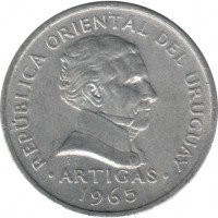 Uruguay coin 20 Centésimos (1965) obverse obverse of 20 Centésimos (1965) coin with KM# 44 from Uruguay. Inscription: REPUBLICA ORIENTAL DEL URUGUAY ARTIGAS 1965 So