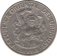 Uruguay coin 200 Nuevos Pesos (1989) obverse obverse of 200 Nuevos Pesos (1989) coin with KM# 97 from Uruguay. Inscription: REPUBLICA ORIENTAL DEL URUGUAY LIBERTAD