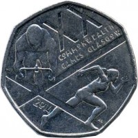 reverse of 50 Pence - Elizabeth II - Glasgow 2014 Commonwealth Games - 4'th Portrait (2014) coin with KM# 1311 from United Kingdom. Inscription: XX COMMONWEALTH GAMES GLASGOW 2014