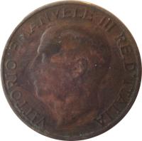 obverse of 10 Centesimi - Vittorio Emanuele III (1919 - 1937) coin with KM# 60 from Italy. Inscription: VITTORIO EMANVELE III RE D'ITALIA A. MOTTI