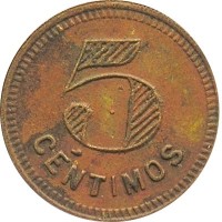 reverse of 5 Céntimos - Maracaibo Leprosarium Coinage (1916) coin with KM# L10 from Venezuela. Inscription: 5 CÉNTIMOS