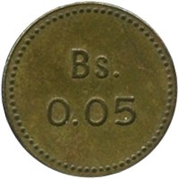 reverse of 0.05 Bolívar - Isla de Providencia Leprosarium Coinage (1939) coin with KM# L19 from Venezuela. Inscription: BS. 0.05