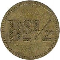 reverse of 1/2 Bolívar - Maracaibo Leprosarium Coinage (1913 - 1916) coin with KM# L4 from Venezuela. Inscription: Bs. 1/2