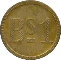 reverse of 1 Bolívar - Maracaibo Leprosarium Coinage (1913 - 1916) coin with KM# L5 from Venezuela. Inscription: Bs. 1
