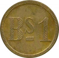 Venezuela coin 1 Bolívar - Maracaibo Leprosarium Coinage (1913 - 1916) reverse reverse of 1 Bolívar - Maracaibo Leprosarium Coinage (1913 - 1916) coin with KM# L5 from Venezuela. Inscription: Bs. 1