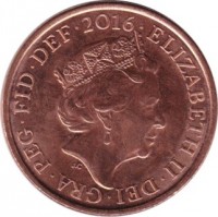 obverse of 1 Penny - Elizabeth II - 5'th Portrait (2015 - 2017) coin with KM# 1339 from United Kingdom. Inscription: ELIZABETH II · DEI · GRA · REG · FID · DEF · 2015 · J.C