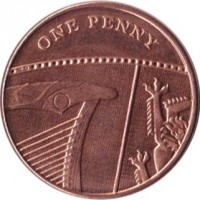 United Kingdom coin 1 Penny - Elizabeth II - 5'th Portrait (2015 - 2017) reverse reverse of 1 Penny - Elizabeth II - 5'th Portrait (2015 - 2017) coin with KM# 1339 from United Kingdom. Inscription: ONE PENNY