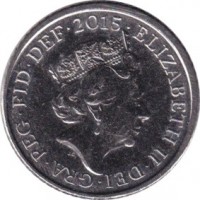 United Kingdom coin 5 Pence - Elizabeth II - 5'th Portrait (2015 - 2017) obverse obverse of 5 Pence - Elizabeth II - 5'th Portrait (2015 - 2017) coin with KM# 1334 from United Kingdom. Inscription: ELIZABETH II ∙ DEI ∙ GRA ∙ REG ∙ FID ∙ DEF ∙ 2015 ∙ J.C