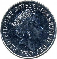 United Kingdom coin 10 Pence - Elizabeth II - 5'th Portrait (2015 - 2017) obverse obverse of 10 Pence - Elizabeth II - 5'th Portrait (2015 - 2017) coin with KM# 1335 from United Kingdom. Inscription: ELIZABETH II ∙ DEI ∙ GRA ∙ REG ∙ FID ∙ DEF ∙ 2015 JC