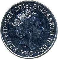 obverse of 10 Pence - Elizabeth II - 5'th Portrait (2015 - 2017) coin with KM# 1335 from United Kingdom. Inscription: ELIZABETH II ∙ DEI ∙ GRA ∙ REG ∙ FID ∙ DEF ∙ 2015 JC