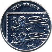 United Kingdom coin 10 Pence - Elizabeth II - 5'th Portrait (2015 - 2017) reverse reverse of 10 Pence - Elizabeth II - 5'th Portrait (2015 - 2017) coin with KM# 1335 from United Kingdom. Inscription: TEN PENCE