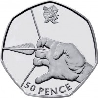 reverse of 50 Pence - 2012 London Paralympics: Archery - 4'th Portrait (2011) coin with KM# 1167 from United Kingdom. Inscription: london 50 PENCE