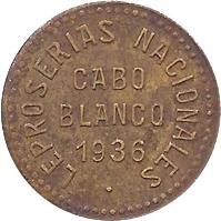 obverse of 0.05 Bolívar - Cabo Blanco Leprosarium Coinage (1936) coin with KM# L11 from Venezuela. Inscription: LEPROSERIAS NACIONALES CABO BLANCO 1936