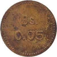 reverse of 0.05 Bolívar - Cabo Blanco Leprosarium Coinage (1936) coin with KM# L11 from Venezuela. Inscription: Bs. 0.05