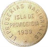 obverse of 0.12 1/2 Bolívar - Isla de Providencia Leprosarium Coinage (1939) coin with KM# L20 from Venezuela. Inscription: LEPROSERIAS NACIONALES ISLA DE PROVIDENCIA 1939