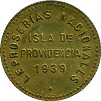 obverse of Bolívar - Isla de Providencia Leprosarium Coinage (1939) coin with KM# L22 from Venezuela. Inscription: LEPROSERIAS NACIONALES ISLA DE PROVIDENCIA 1939