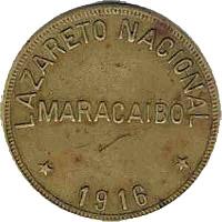 obverse of 2 Bolívares - Maracaibo Leprosarium Coinage (1913 - 1916) coin with KM# L6 from Venezuela. Inscription: LAZARETO NACIONAL MARACAIBO 1916