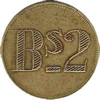 reverse of 2 Bolívares - Maracaibo Leprosarium Coinage (1913 - 1916) coin with KM# L6 from Venezuela. Inscription: Bs.2