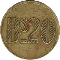 reverse of 20 Bolívares - Maracaibo Leprosarium Coinage (1913 - 1916) coin with KM# L9 from Venezuela. Inscription: Bs.20