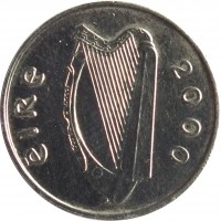obverse of 5 Pingin - Smaller (1992 - 2000) coin with KM# 28 from Ireland. Inscription: éire 2000