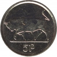reverse of 5 Pingin - Smaller (1992 - 2000) coin with KM# 28 from Ireland. Inscription: 5P