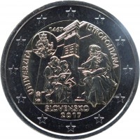 Slovakia coin 2 Euro - 550 Years of University Istropolitana (2017) obverse obverse of 2 Euro - 550 Years of University Istropolitana (2017) coin from Slovakia. Inscription: 1467 UNIVERZITA ISTROPOLITANA SLOVENSKO 2017