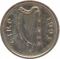 Ireland coin 10 Pingin - Smaller (1993 - 2000) obverse obverse of 10 Pingin - Smaller (1993 - 2000) coin with KM# 29 from Ireland. Inscription: éire 1993