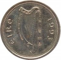 obverse of 10 Pingin - Smaller (1993 - 2000) coin with KM# 29 from Ireland. Inscription: éire 1993