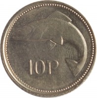 reverse of 10 Pingin - Smaller (1993 - 2000) coin with KM# 29 from Ireland. Inscription: 10P