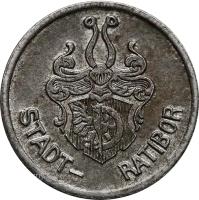 obverse of 5 Pfennig - Ratibor (Stadt, Silesia) (1918) coin with F# 438.1 from Germany. Inscription: STADT- RATIBOR