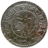 Germany coin 50 Pfennig - Schmiegel (Stadt, Posen) (1917) reverse reverse of 50 Pfennig - Schmiegel (Stadt, Posen) (1917) coin with F# 477.3 from Germany. Inscription: KLEINGELDERSATZMARKE 50